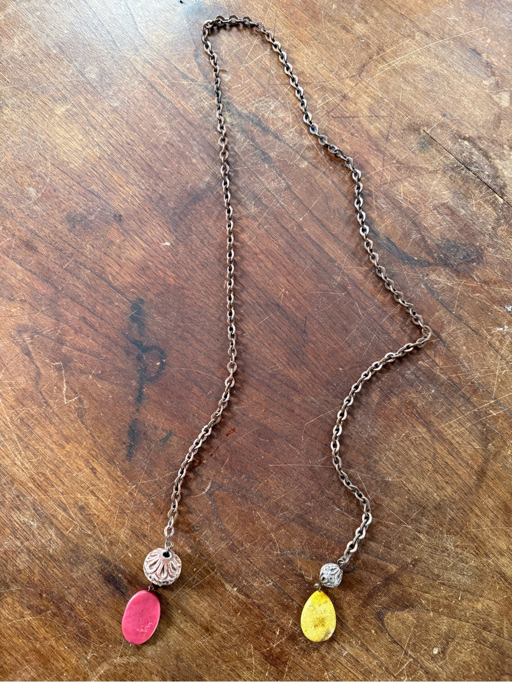 VTG Artisan Handcrafted Copper Tone Chain Stone Pendant Necklace Women’s Jewelry